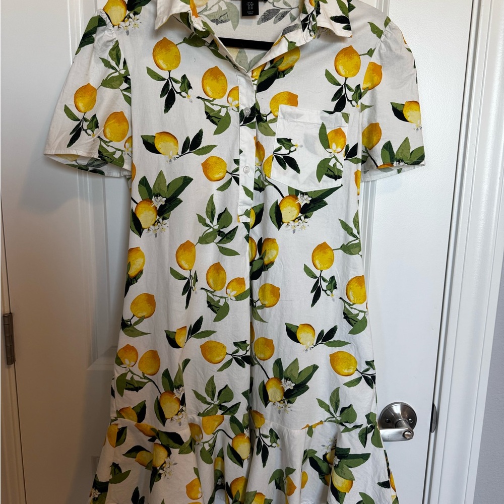 Cynthia Rowley White Lemon-Print Button Dress